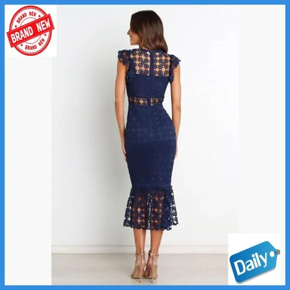 Midi Cocktail Dress Lace Overlay Bodycon Formal Evening Gown